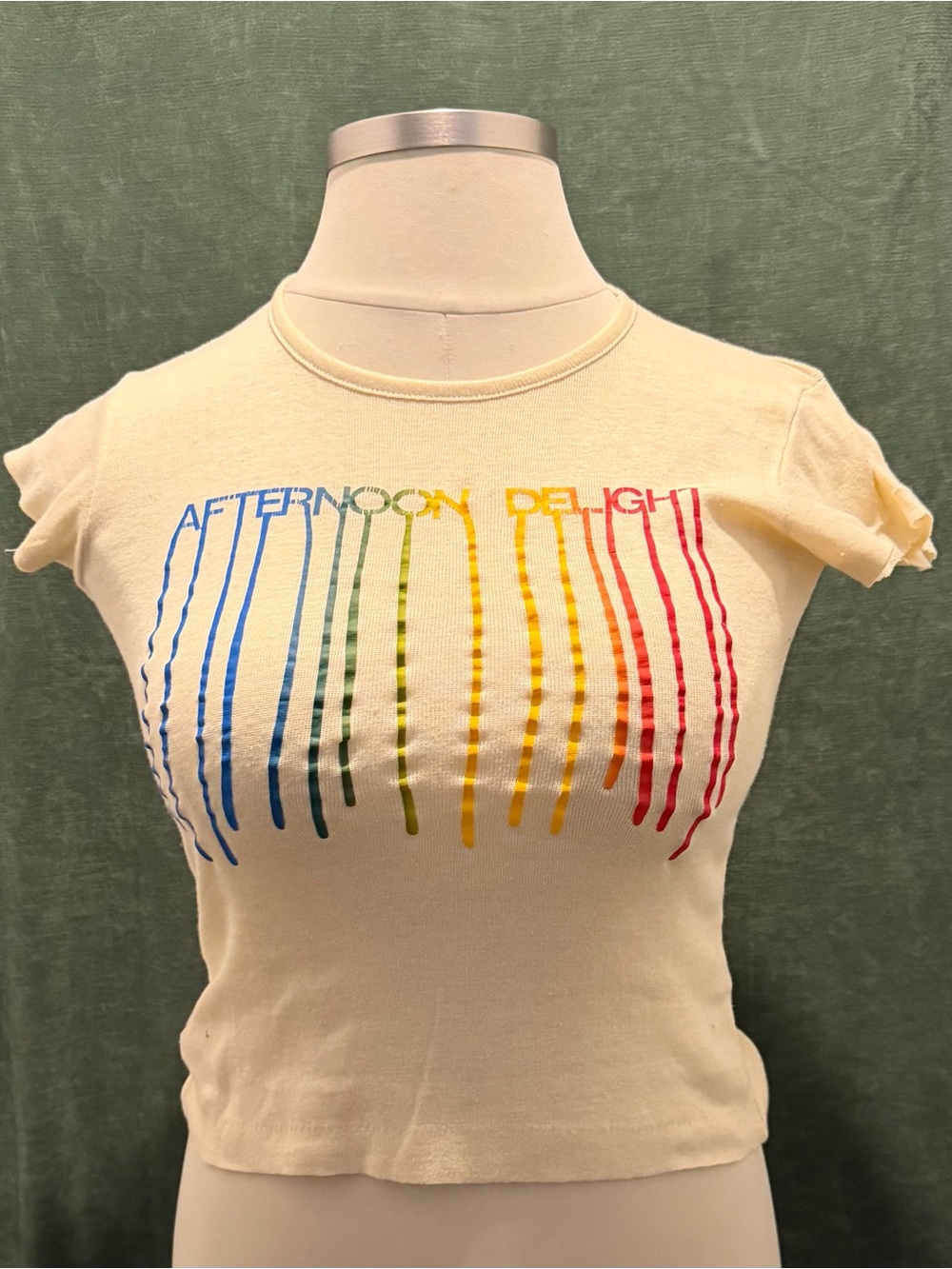 Kickers Cream Short-Sleeve Tee with Rainbow Stripe Graphic